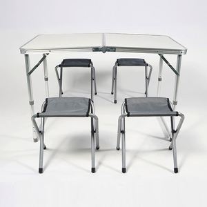 Ensemble de chaise et table pliantes d'extérieur avec panneau en bambou et structure en métal pour le jardin et le camping - Product Image 2