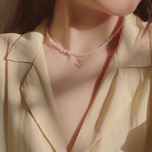 Collar de Perlas de Agua Dulce Retro con Circonita Irregular, Colgante de Mariposa con Cadena para Clavícula, Estilo Hada, Moda - Product Image 4