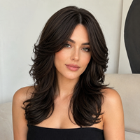 Peluca de Mujer Marrón Oscuro con Corte de Lobo, en Capas, Ajustable, con Flequillo Lateral, Resistente al Calor, Cabello Sintético, para Uso Diario, Moda y Fiestas, Suministro de Fábrica