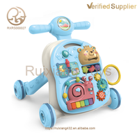 Table d'activités multifonction 3-en-1 en plastique pour bébé : trotteur musical, puzzle d'apprentissage précoce et jouets à tirer