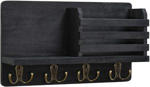 Factory <b>Wall</b> Shelf Wood Custom Wholesale Entryway Door <b>Storage</b> Rack Wooden Mail Sorter Organizer With 4 Double Key Hooks - Product Image 4
