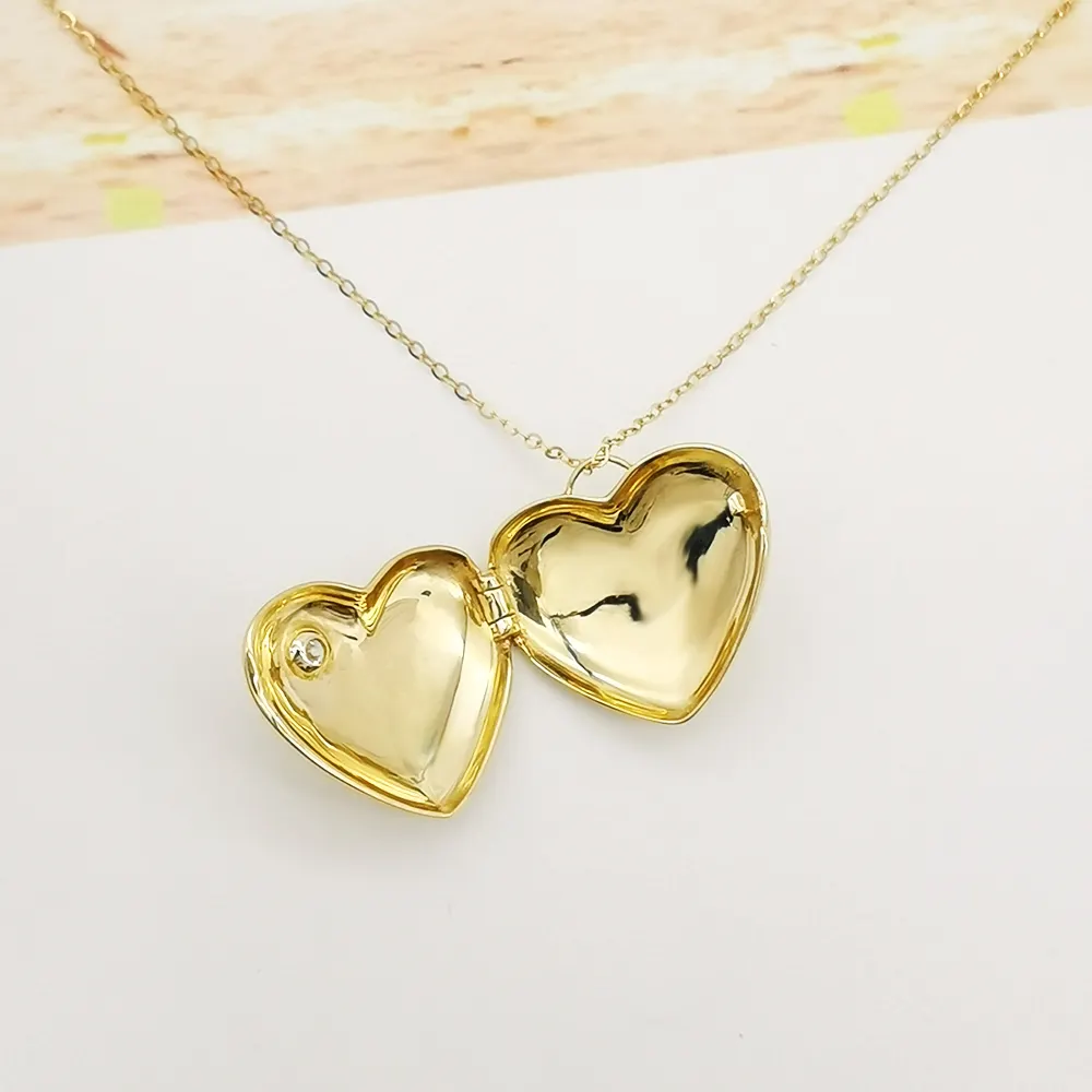 Новейший дизайн 9K чистое золото открывающая коробка в форме сердца ожерелье ювелирные изделия оптом логотип на заказ
