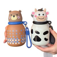 Botol Termos Anak Motif Hewan Lucu Anti Bocor, Bahan Stainless Steel 316 Dinding Ganda Vacuum Insulated dengan Sedotan