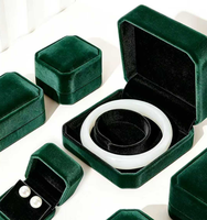 Modisches Hochwertiges Dunkelgrünes Plüsch-Achteck Ring-Halsketten-Ohrringe-Anhänger-Armband Schmuckset Schmuckbox mit Anpassbarem Logo
