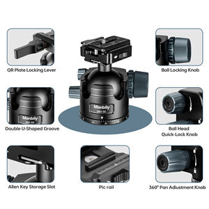 Manbily MH-55 Cabezal esférico de perfil bajo de 55 mm con montura dual <span class=keywords><strong>Picatinny</strong></span> y Arca Swiss, capacidad de carga máxima de 25 kg para soporte de caza - Product Image 2