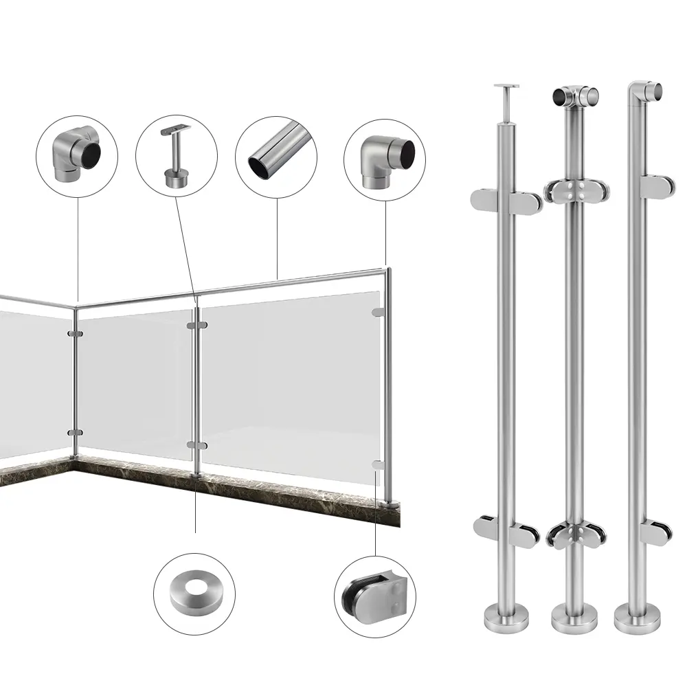 Hoge Kwaliteit 304 Roestvrijstalen Trap Leuning Leuning Fitting Balkon Balustrade Accessoires Glazen Leuning Accessoires