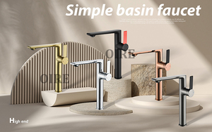 Robinet de salle de bain <span class=keywords><strong>Oire</strong></span> en laiton brossé doré, design moderne et luxueux - Product Image 4