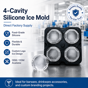 Molde de Hielo de Silicona Ecológico con Logotipo Personalizado, 4 Cavidades en Forma de Diamante, Reutilizable, Apto para Congelador, Capacidad de 1-10L para Whisky, Vodka y Cócteles - Product Image 2