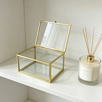 Boîte de rangement pour bijoux en verre transparent avec garniture en cuivre, boîte de présentation pour commode, table de chevet, décoration de la maison