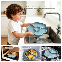 Kinder-Silikon-Teller mit Cartoon-Motiven, Baby-Blumenteller mit Unterteilungen