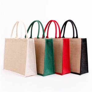 Handle <b>Shopping</b> Tote <b>Bag</b> Made of Printed <b>Jute</b> Can Be Carried Out and Custom logo Color - Product Image 2