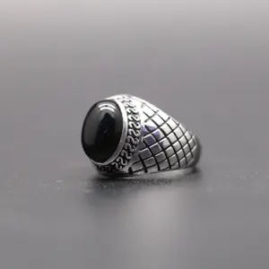 DeFeiYa Man Ring NEW DESIGN silver 925 black onyx stone ring Vintage Cool Fashion