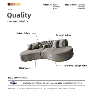 Ensemble <span class=keywords><strong>de</strong></span> canapé sectionnel incurvé tufté tissu <span class=keywords><strong>de</strong></span> velours forme ronde en acier inoxydable pour matériau <span class=keywords><strong>de</strong></span> remplissage d'éponge d'hôtel <span class=keywords><strong>de</strong></span> centre commercial d'appartement - Product Image 5
