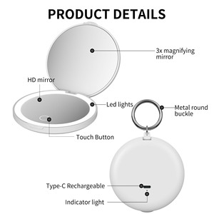 Hebilla de Metal blanco rosa portátil mano viaje maquillaje Mini cosmético Led espejo con luz doble cara espejo compacto - Product Image 6