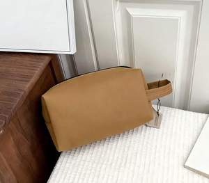 Petite pochette de rangement portable simple avec fermeture éclair, en tissu éponge, avec poignée latérale, pour logo, maquillage et voyage - Product Image 3