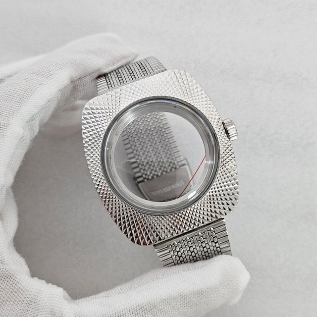 36.5MM Stainless Steel Watch Case with Geometric Design Strap Mineral Mirror for NH35 36 Movement