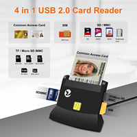 Lector de Tarjetas Inteligentes USB Todo en Uno ZOWEETEK de 4 Ranuras Compatible con Tarjetas EMV, CAC, ID, IC, SIM, SIS, ATM, Crédito, SD, TF, MMC
