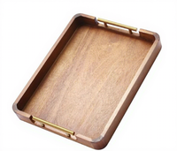 Plateau de service en bois avec poignées - Plateau pour table basse/repas au lit/présentoir à bougies, décoratif pour cuisine/salle à manger/maison