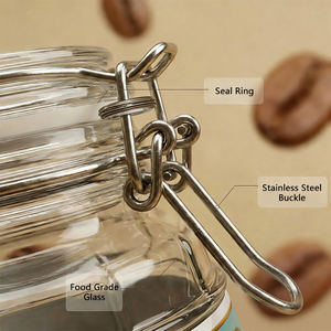 Nouveauté - Pot en verre de forme baril avec logo personnalisé, 420 ml, avec couvercle à clip <span class=keywords><strong>pour</strong></span> café instantané lyophilisé, épices, noix - Product Image 6