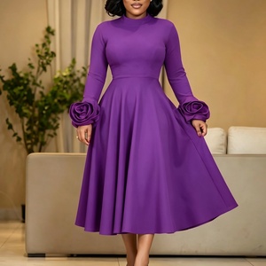 <span class=keywords><strong>Robe</strong></span> Formelle D645 <span class=keywords><strong>Grande</strong></span> <span class=keywords><strong>Taille</strong></span> à Col Montant et Manches Longues, Manches Florales 3D, Jupe Midi Évasée Plissée <span class=keywords><strong>Chic</strong></span> et Élégante - Product Image 5