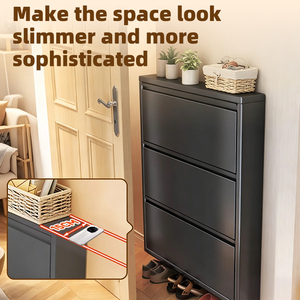 Modern 4 Drawer Shoe Rack <b>Metal</b> Freestanding Space Saving Entryway <b>Storage</b> <b>Cabinet</b> Minimalist Design Home Furniture - Product Image 2