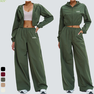 Ensemble de vêtements de sport pour femmes en spandex et nylon, manches longues, capuche, longueur totale, taille haute, protection solaire UPF50+, coupe-vent, loisirs, yoga - Product Image 2