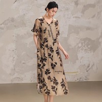 Robe Vintage en Lin Boutonnée pour Femme, Nouvelle Collection Été 2026, Coupe Ample, Design Vieilli, Imprimé Floral Style Chinois, Robe Haut de Gamme