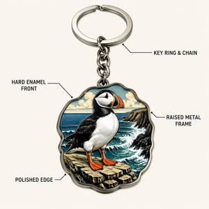 Porte-clés en émail dur Puffin, série Oiseaux marins atlantiques, porte-clés en métal, breloque de sac en <span class=keywords><strong>argent</strong></span> antique, cadeau souvenir pour les amoureux des oiseaux - Product Image 3