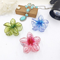 FLY WISH LH099 Ensemble de pinces à cheveux requin en plastique motif Plumeria, tendance, style simple et fleuri, taille et couleur personnalisables, pour les vacances