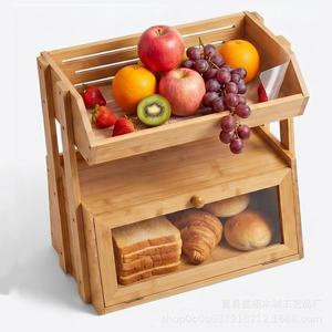 Boîte à pain en bambou avec panier à fruits 2 en 1, rangement multi-niveaux pour le pain et les fruits - Product Image 5