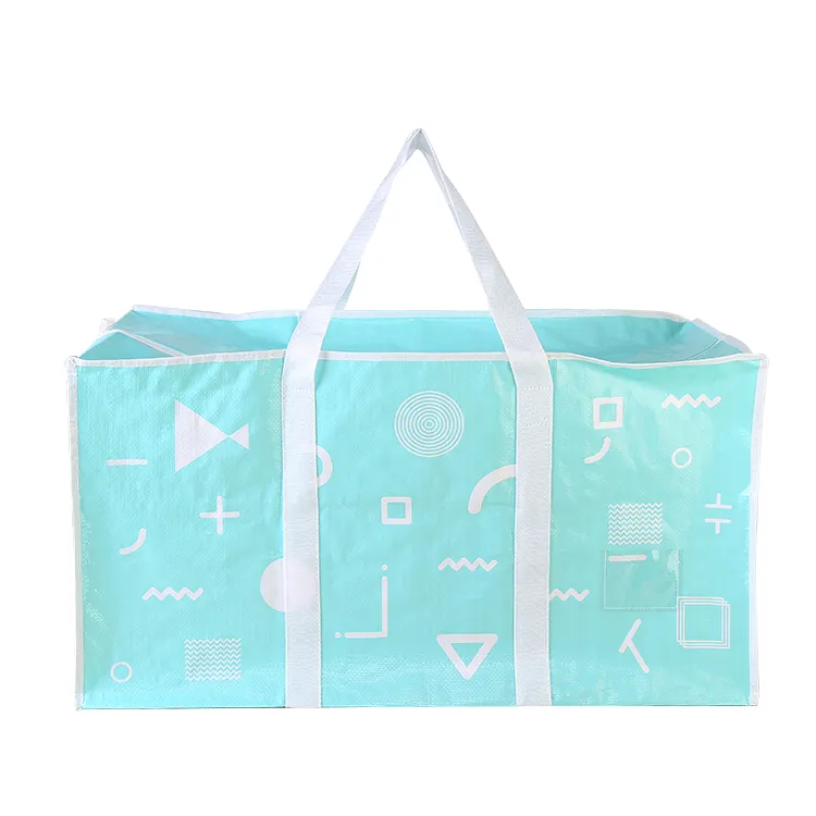 Recycled Wholesale Custom Logo Printed Reusable Tote Shopping Foldable Fabric Moving Carry Pp Woven Big Bag With Zipper