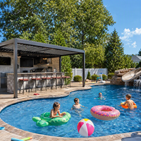 Pergola en aluminium à lames orientables motorisées, toit rétractable, terrasse de piscine, lames réglables, résistante aux éclaboussures d'eau, éclairage LED, zone de baignade extérieure