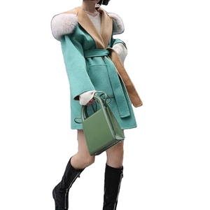 <span class=keywords><strong>Trench</strong></span>-shirts en laine à capuche pour femmes, en tissu de cachemire <span class=keywords><strong>vert</strong></span> et fourrure de renard, personnalisé, de haute qualité - Product Image 3