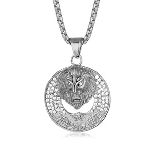 Collier Pendentif Lion Iced-Out en Acier Inoxydable Plaqué Or 18 carats avec Zircons, Chaîne Maille Cubaine, Style Hip Hop, Pièce Maîtresse Tendance pour Homme - Product Image 5
