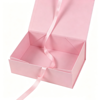 Boîte cadeau pliante élégante rose magnétique, boîte en papier rigide pliable avec logo personnalisé et nœud en ruban de satin pour emballage cadeau de luxe