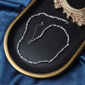 3-4mm grigio naturale due lati luce d'acqua dolce irregolare <span class=keywords><strong>collana</strong></span> di <span class=keywords><strong>perle</strong></span> <span class=keywords><strong>barocche</strong></span> vera perla gioielli catena clavicola - Product Image 5