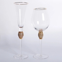 Nuevo Juego de Copas de Vino Elegantes con Borde Dorado, Tallo Largo, Cristal Brillante y Pedrería, en Oferta