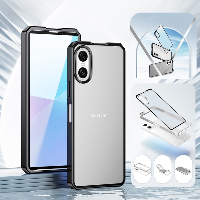 Hybrid Metal Bumper Frame Protection Case for Sony Xperia 10 VI / 5 V Clear Frosted Back Shockproof Cover