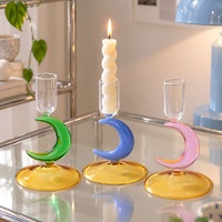 Porte-bougie en verre borosilicate soufflé à la main, en forme de lune, coloré, pour mariage, fête, table, décoration de la maison