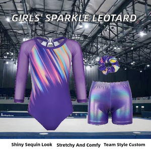 Conjunto de Leotardo de Gimnasia Personalizado para Niñas, Spandex/Poliéster, Estilo con Lentejuelas y Pedrería, Transpirable, Ligero, Diseño en Degradado de Color - Product Image 2