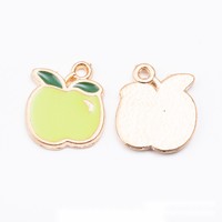 Emaille aardbei fruit bedel gouden kleurige legering hanger voor kinderlunchbox rits trekkoord
