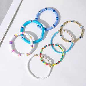 Bohemian Style <b>Beaded</b> <b>Bracelet</b> Set Imitation Pearl Polymer Clay Elastic Women's Jewelry Gift Yiwu Origin - Product Image 4