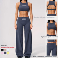Set Yoga Wanita Bahan Brushed-Fabric Anti Keringat, Solid, untuk Olahraga Lari & Fitness di Luar Ruangan, Mengecilkan Perut & Mengangkat Bokong, Model High Front