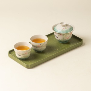 Service à thé Kung Fu en céramique sous glaçure, motif fleur de pêcher peint à la main, comprenant une tasse à thé, une théière et un bol avec couvercle, pour usage domestique - Product Image 1