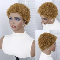 Perruques cheveux humains vague d'eau avec frange pleine Machine faite Jerry bouclés perruques de cheveux humains naturels pour les femmes Remy Pixie Cut Bob perruque