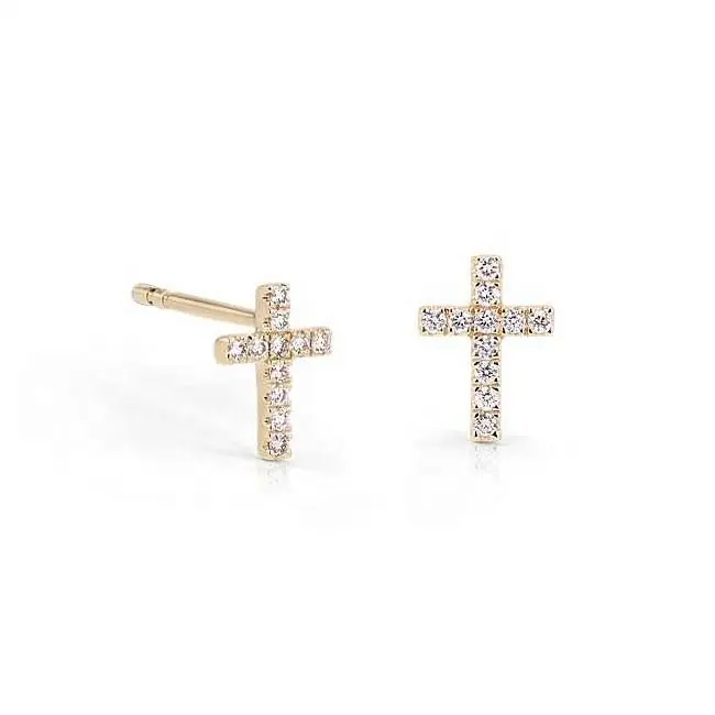 Dainty Jewelry Manufacturer 925 Sterling Silver Pave CZ Stone Mini Cross Earring Stud