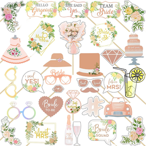 DAMAI Accessoires de photomaton écologiques en papier pour fête prénuptiale et mariage, 32 pièces, fleurs or rose, selfies amusants - Product Image 1