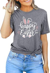 T-shirt da donna in cotone a maniche corte con stampa divertente di coniglietto pasquale e scritta divertente - Product Image 2