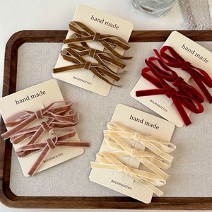 3pcs/套韩版彩色天鹅绒蝴蝶结发夹发夹女童儿童复古蟹夹发饰 - Product Image 4