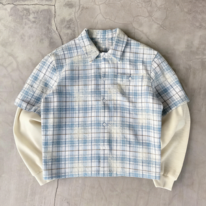 Camicie Casual da <span class=keywords><strong>Uomo</strong></span> in Flanella Oversize con Ricamo Personalizzato, Stile Streetwear, Patchwork a Quadri, Doppio Strato Waffle, Maniche Lunghe - Product Image 2